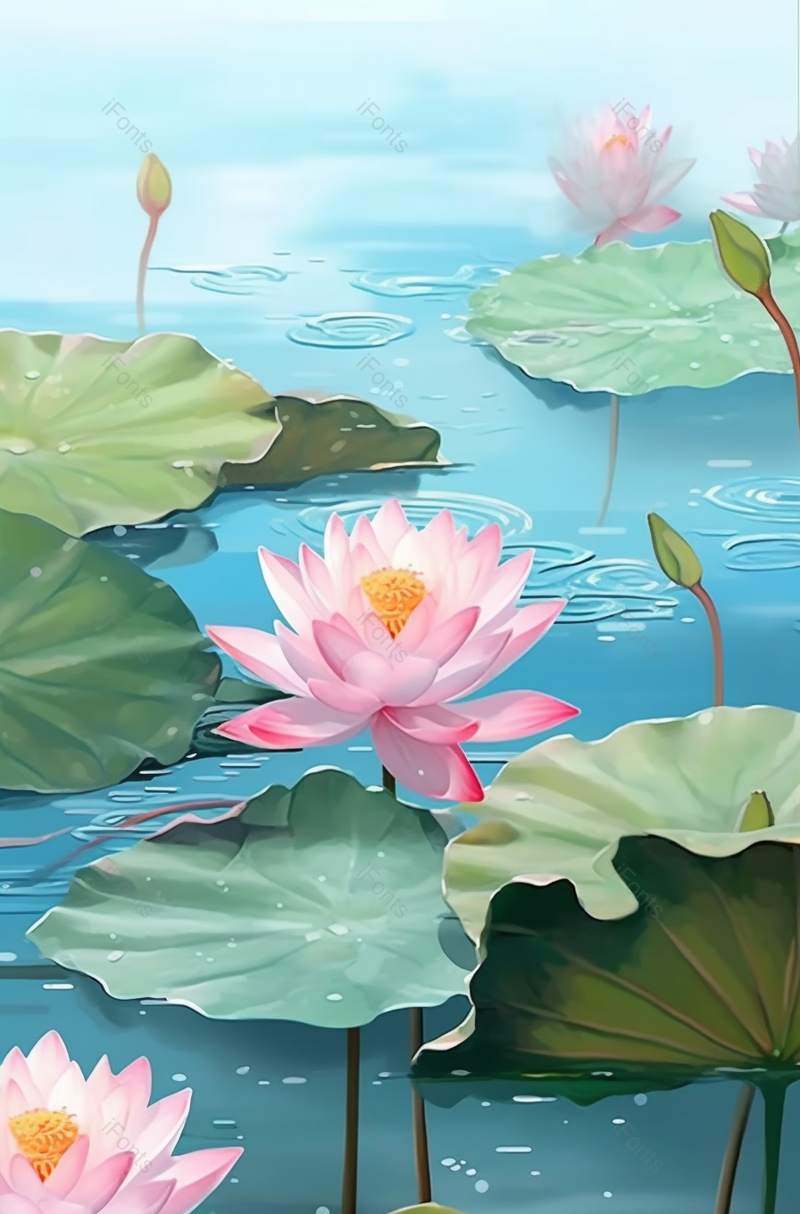 池塘里荷花绽放背景,插画/手绘图,插画/手绘图库,插画/手绘图下载,插画/手绘